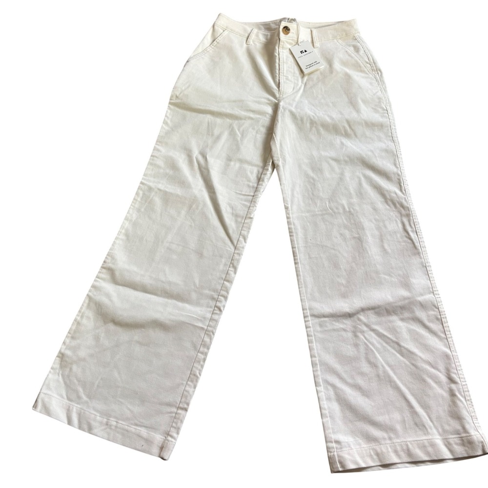 Free Assembly Corduroy Wide Leg Pants Womens 8 White High Rise Stretch